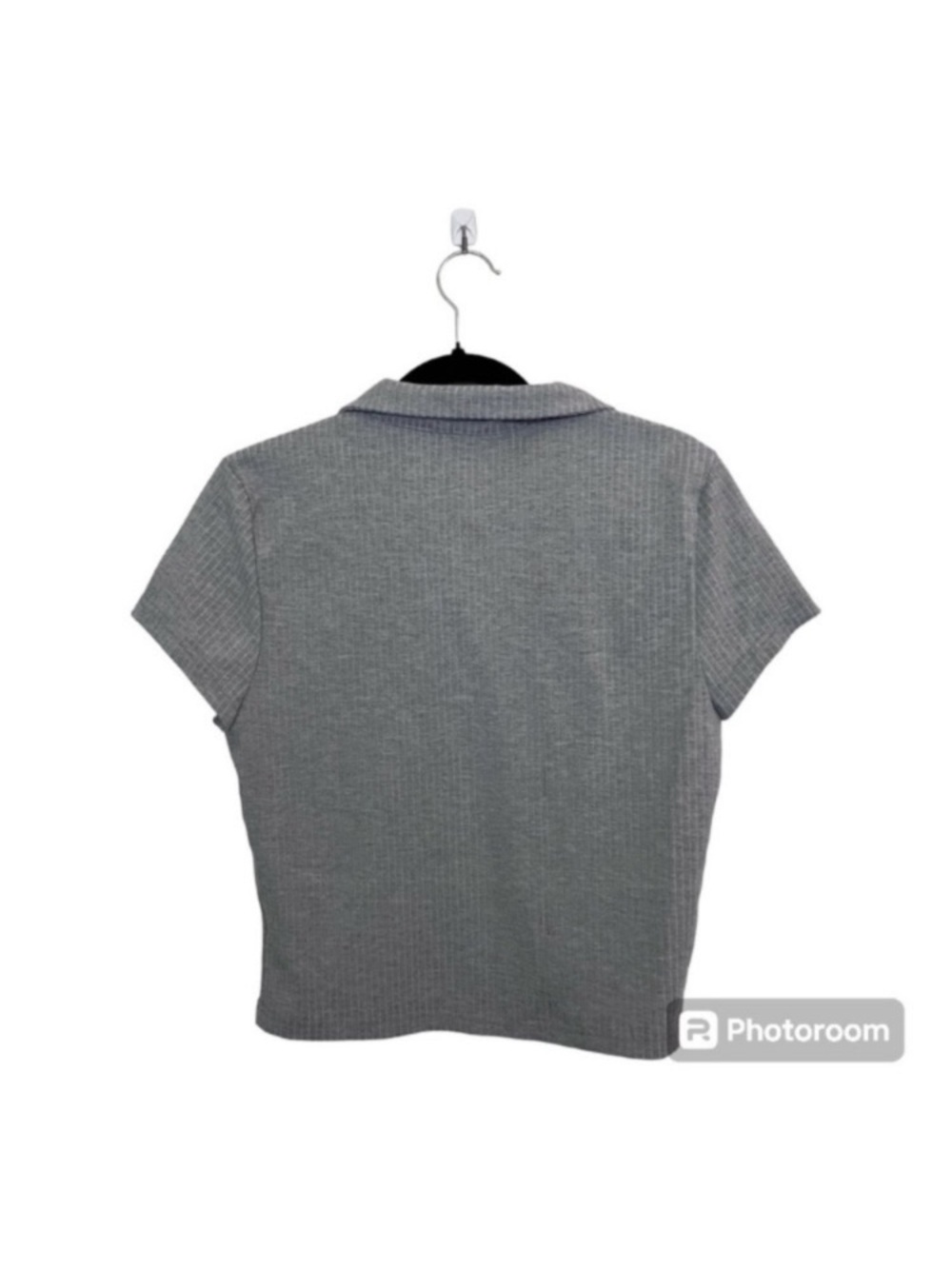 Paper Crane Ribbed Grey Cropped Polo Top - Picture 2 of 3
